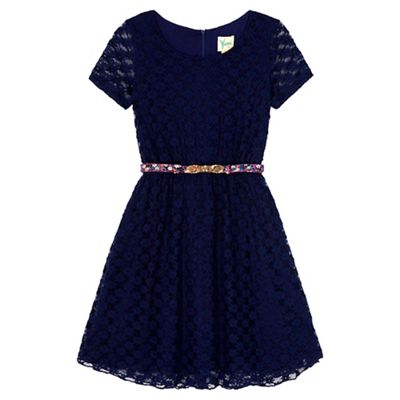 Yumi Girl Blue Lace Belted Party Dress